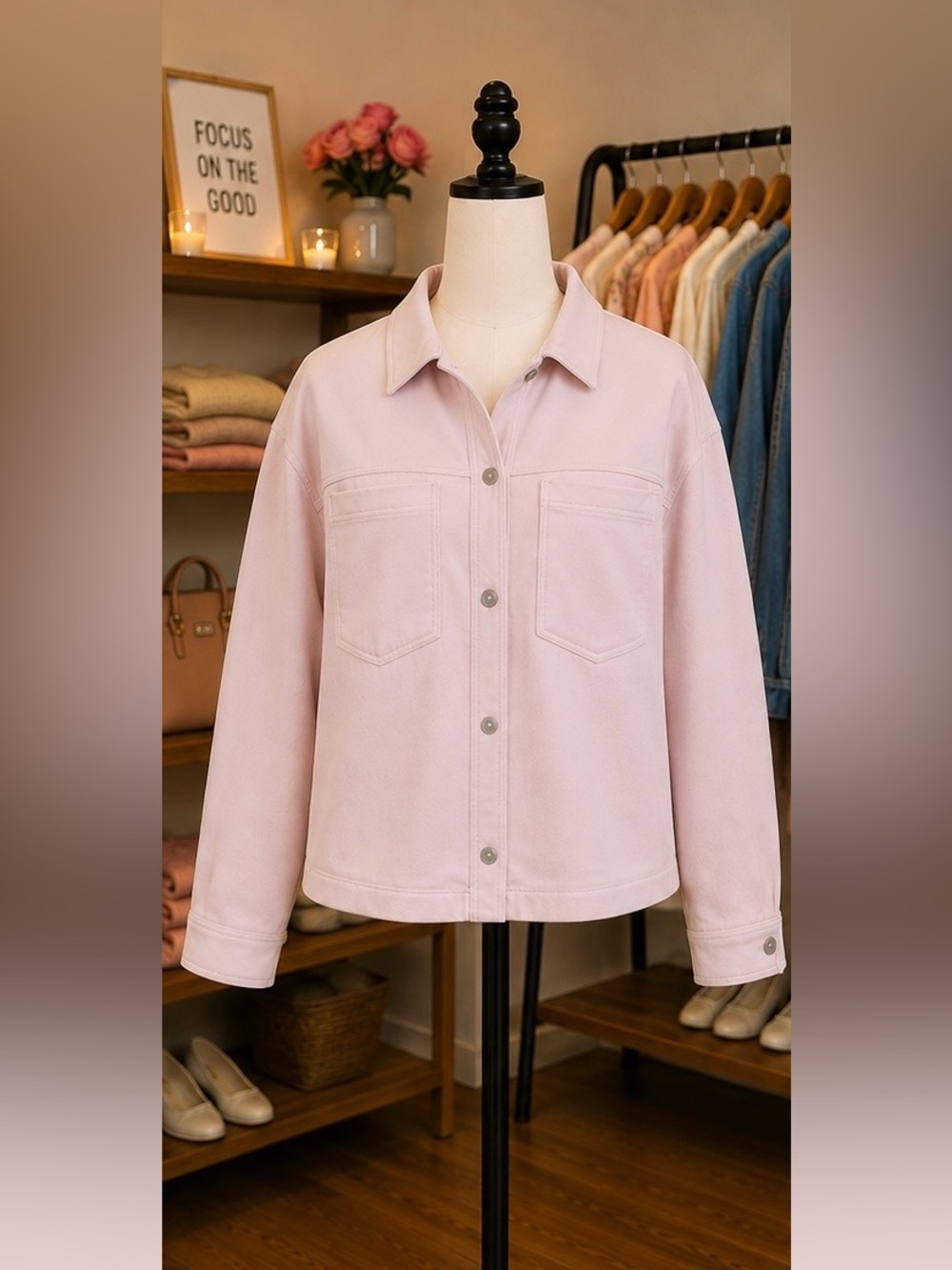 Jane & Delancey Women’s Button Down Shacket Top Plus Size 2X, 3X Pale Pink